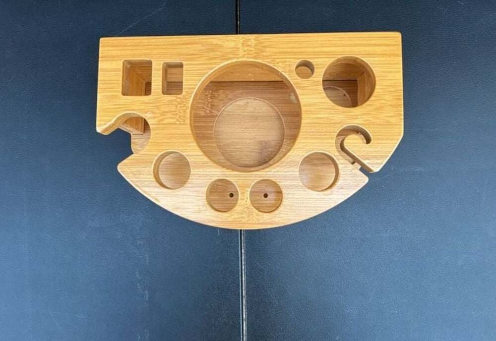 Bamboo Cocktail Shaker and Bartender Tool Organizer Stand